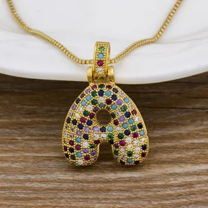 Gold-plated colorful cubic zirconia bubble letter A pendant necklace for women stylish jewelry
