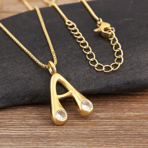 Gold plated initial letter A pendant necklace with sparkling micro-inlaid zircon jewelry