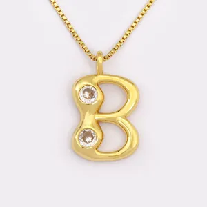 Gold Plated Letter B Pendant Necklace with Micro-Set Zirconia Stones for Daily Women Fashion Style