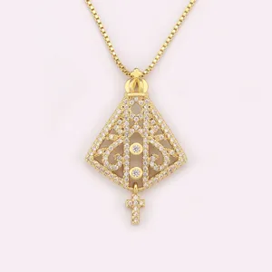 Gold plated hollow geometric cross pendant necklace fashion jewelry for women elegant gift item