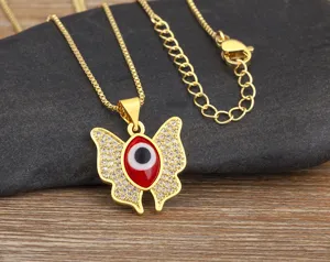 Gold Plated Evil Eye Butterfly Necklace Micro Paved Zirconia Pendant Fashion Jewelry Gift