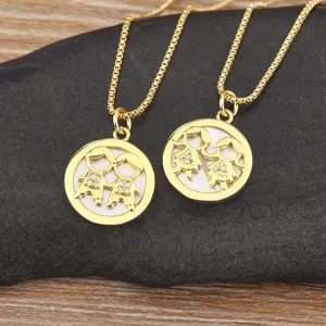 18K Gold Plated Copper Zirconia Boy Girl Child Shell Round Pendant Necklace Fashion Commute Everyday Jewelry Gift For Unisex