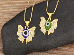 Gold Plated Evil Eye Butterfly Necklace Zirconia Pendant Chic Jewelry Gift For Women Girls
