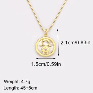 Gold plated 18k girl pendant necklace with white shell and sparkling zircon stones.