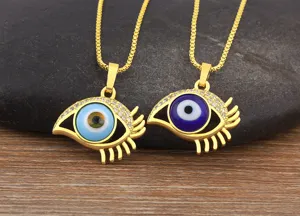 Collana malocchio placcata oro con ciondolo occhio turco in zircone micro-incastonato moda
