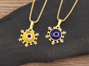 Set collana fiocco di neve malocchio placcato oro, gioielli geometrici eleganti da donna.