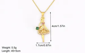 Collier pendentif danseuse de ballet plaqué or 18k avec pierres scintillantes pour femmes.