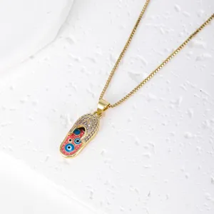 Gold rhinestone evil eye shoe pendant necklace stylish fashion jewelry for women accessory