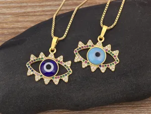 Evil eye necklace gold plated multi-color cubic zirconia Turkish blue eye jewelry pendant