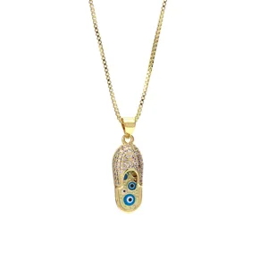Gold evil eye sandal pendant necklace with sparkling zirconia stones for women chic trendy jewelry