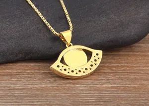 18K gold plated evil eye pendant necklace with colorful micro-inlaid cubic zirconia details.