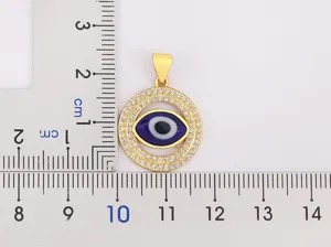 Evil eye cubic zirconia gold plated pendant necklace size measurement detail view