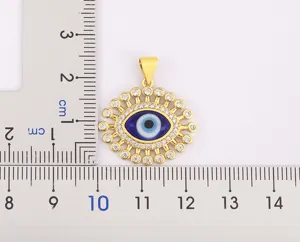 Exquisite 18K gold plated evil eye pendant with cubic zirconia, intricate geometry design.