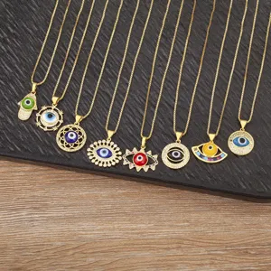 18K Gold Plated Turkish Evil Eye Necklace Zircon Micro-inlaid Pendant Jewelry Set 9pcs