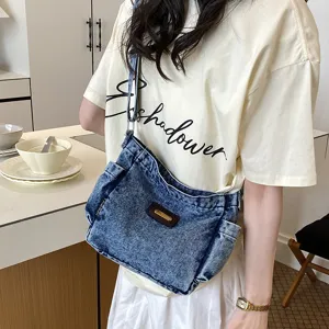 Casual Korean style denim crossbody bag large capacity daily commuting shoulder bag detail