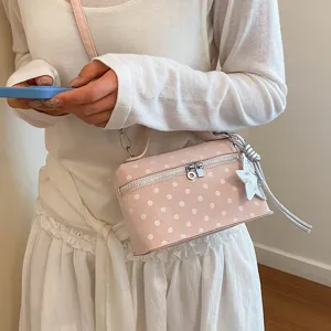 Korean style polka dot box bag for women, chic crossbody shoulder bag for daily commute.