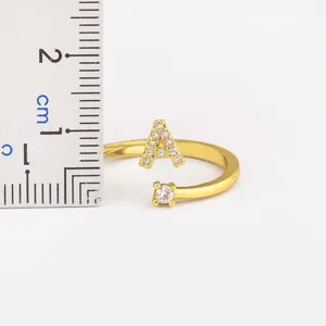 18k gold plated open initial letter a ring with sparkling cubic zirconia stones stylish jewelry