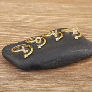 Gold plated zircon letter love rings open adjustable minimalist fashion jewelry for women