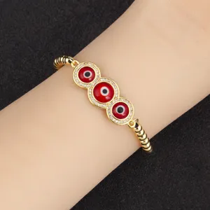 Bracelet Mauvais Œil en Cuivre Plaqué Or 18K pour Femmes Hommes Réglable Zirconia Bracelet de Perles Nazar Turc Bijoux Porte-Bonheur