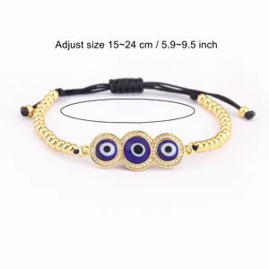 Bracelet de Perles Mauvais Oeil Plaque Or 18k Ajustable Bijou Porte Bonheur Turc