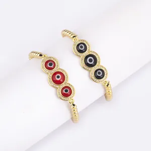 Bracelet Perlé Zircon Œil Maléfique Turc Plaqué Or 18K Ajustable Bijou Chanceux