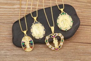 Detailed view of gold plated multi-style pendant necklace set with colorful zirconia.