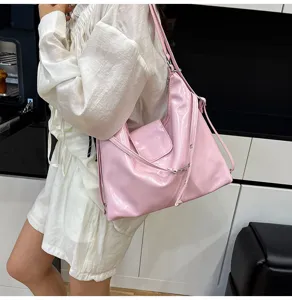 Women retro patent leather tote bag large capacity fashion commuting shoulder bag