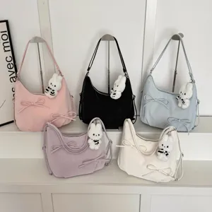 Women Large Capacity PU Leather Shoulder Bag Ruched Cloud Underarm Bag Casual Bowknot Hobo Bag Daily Commuting Handbag