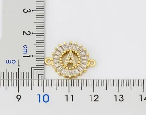 Gold plated brass micro paved cubic zirconia letter A jewelry connector charm component.