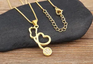 Gold stethoscope heart necklace with cubic zirconia pendant for medical staff and couple fashion