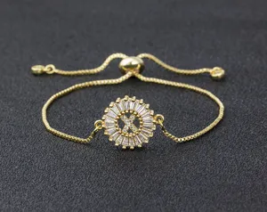 Gold Plated 18K Letter X Zircon Bracelet Adjustable Minimalist Fashion Jewelry Women Gift
