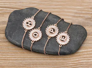 Rose Gold Plated Letter HOPE Zirconia Slider Bracelet Set Minimalist Adjustable Jewelry