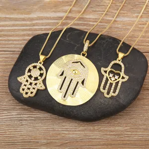 18k gold plated hamsa hand evil eye pendant necklace zircon fashion jewelry for women