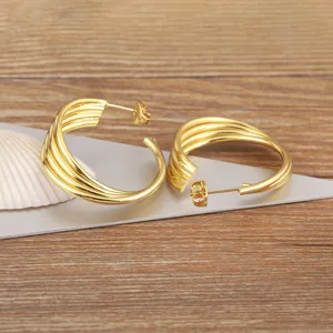 orecchini a cerchio in metallo intrecciato placcato oro 18k grandi gioielli alla moda donna