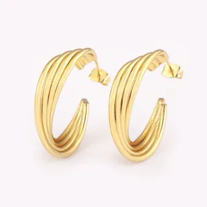 Orecchini a cerchio intrecciati multi-filo placcati in oro da donna, gioielli eleganti chic.