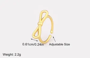 Vergoldeter Kupfer Schleifenring für Damen, eleganter verstellbarer offener Ring, schicker Schmuck.