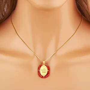 Collana con ciondolo angelo placcato oro con perline di cristallo rosso catena clavicola