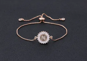 Detailed close-up of the elegant rose gold letter N adjustable pendant bracelet featuring cubic zirconia.