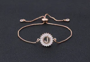 Copper 18K gold plated Korean style letter J round micro-set zirconia adjustable bracelet