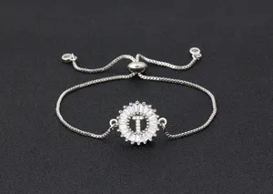 Adjustable silver-tone letter T zircon bracelet minimalist charm jewelry for women daily wear