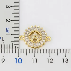 Gold plated micro pave zircon letter A charm connector for DIY bracelet jewelry making main view