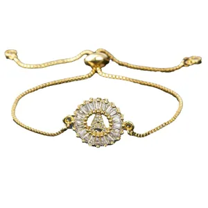 Adjustable gold-plated letter A bracelet with sparkling cubic zirconia stones for women.