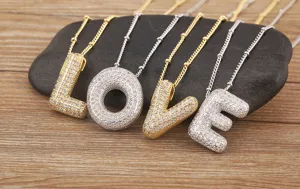 Donna Lettera Pavé Zirconia Ciondolo Collana Oro Argento Catena Bolla Moda Gioielli