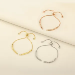 Adjustable slider bead bracelet chain jewelry accessories in gold silver rose gold colors.