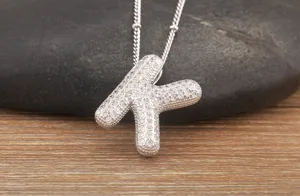 Silver Letter K Pendant Necklace Platinum Plated Cubic Zirconia Puffy Choker Jewelry