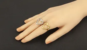 Gold und silber unregelmässig hohl Herz offen Ringe verstellbar Mode Damen Schmuck