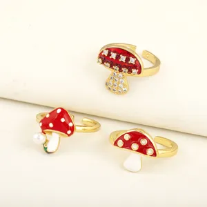 Gold plated 18k cute mushroom open ring for women trendy fashion jewelry dainty accessory.