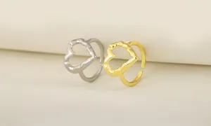 Gold und silber minimalistisch unregelmaessig Herz oeffnung verstellbar Ring Ansicht.