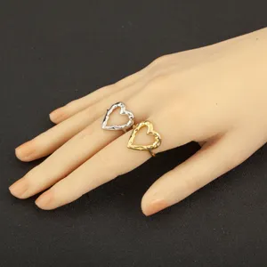 Minimalistischer Unregelmäßiger Falten Herz Open Ring Damen Kupfer 18K Gold Silber Vergoldet Verstellbarer Mode Herzring Schmuck