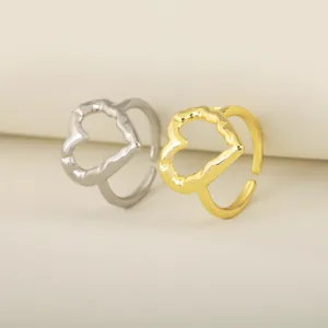 Gold silber einfach unregelmäßig gefaltet hohl herz offen einstellbar damen ring chic